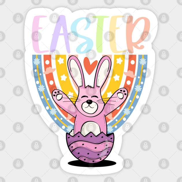 Rainbow Bunny Easter Egg with Bunny-Ears and Pastel Rainbow Sticker by alcoshirts